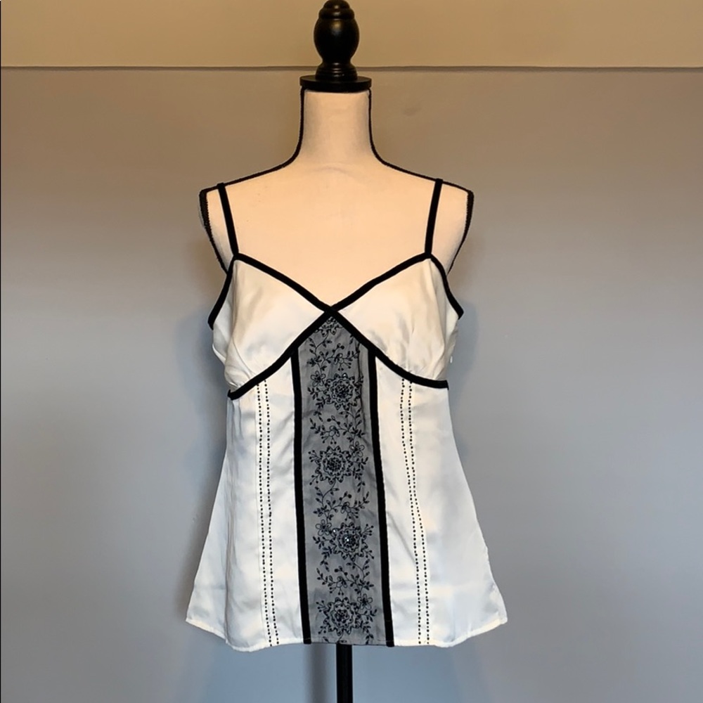 Ann Taylor Loft l Silk Cream Beaded Tank l SZ 12/L Fits like 10